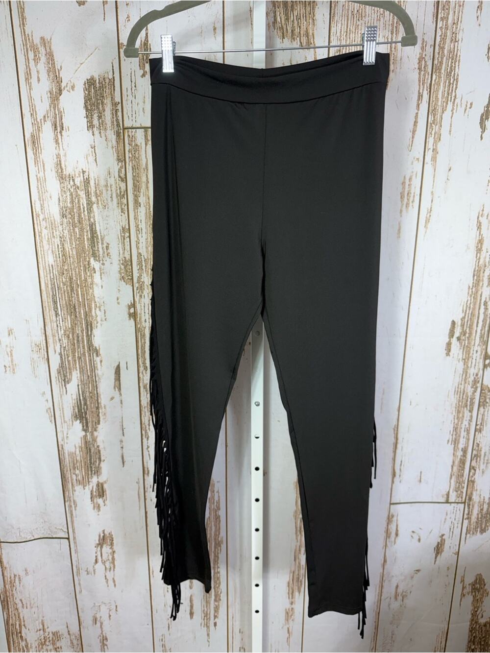 Crazy Train, Black Fringe Side Leggings. Size Medium. In excellent condition!